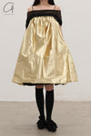 RENAISSANCE patchwork organza suspender dress RNS-ADA METALLIC-JIN gold